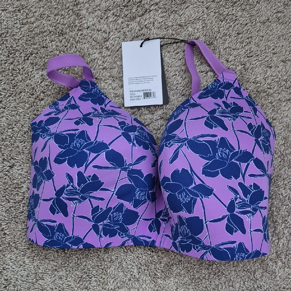 Floral Print Bra with Purple Straps
